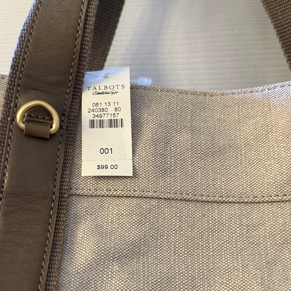 Canvas Tote Bag by Talbots with Leather Trim - Gray/Brown - Picture 2 of 5
